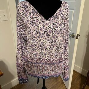 Lucky Brand Purple and Blue Floral Blouse Size Large